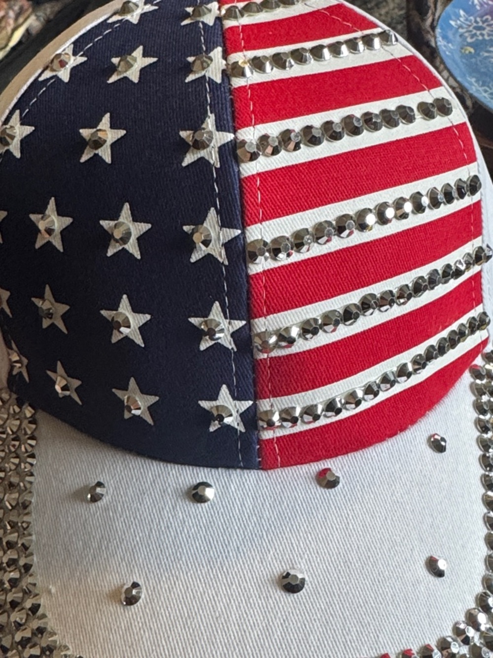 Patriotic Rhinestone Studded Baseball Cap - Stars & Stripes - Picture 4 of 5